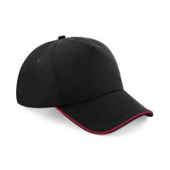 Beechfield Authentic 5-Panel Cap - Piped Peak - BLACK/CLASSIC RED