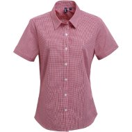 Premier Women&#039;s Microcheck (Gingham) Short Sleeve Cotton Shirt - Red/White